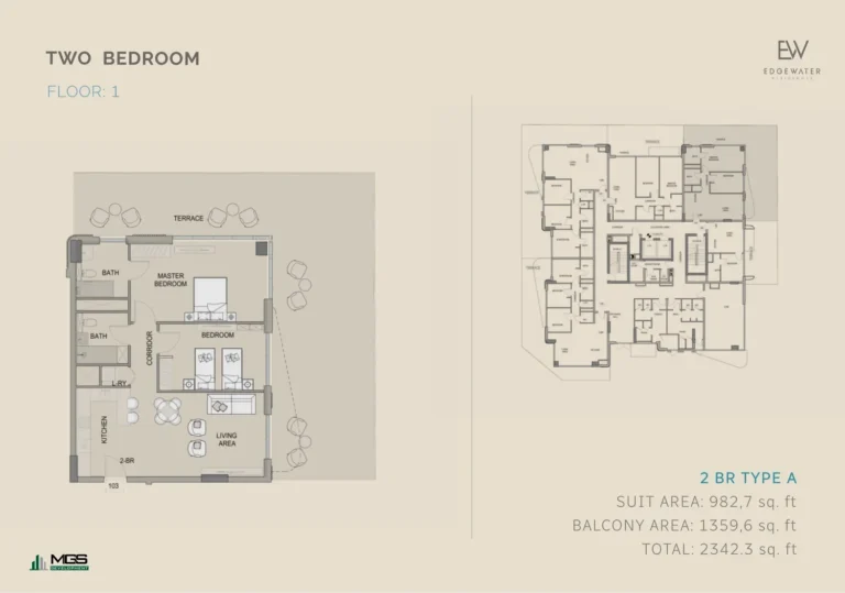 Edgewater Residences 2 floor plan 2-спальн. · 2342 sqft