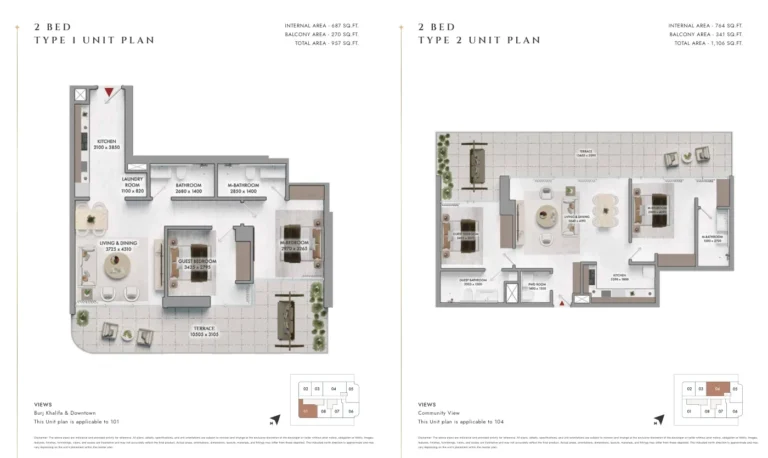 Elmora floor plan 2 BR · 957 sqft