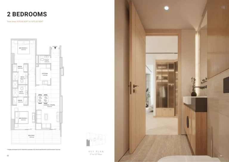 Solanki One floor plan 2-спальн. · 1076 sqft