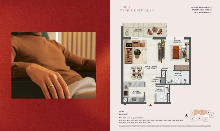 Sunvale floor plan 1-спальн. · 683 кв. фут