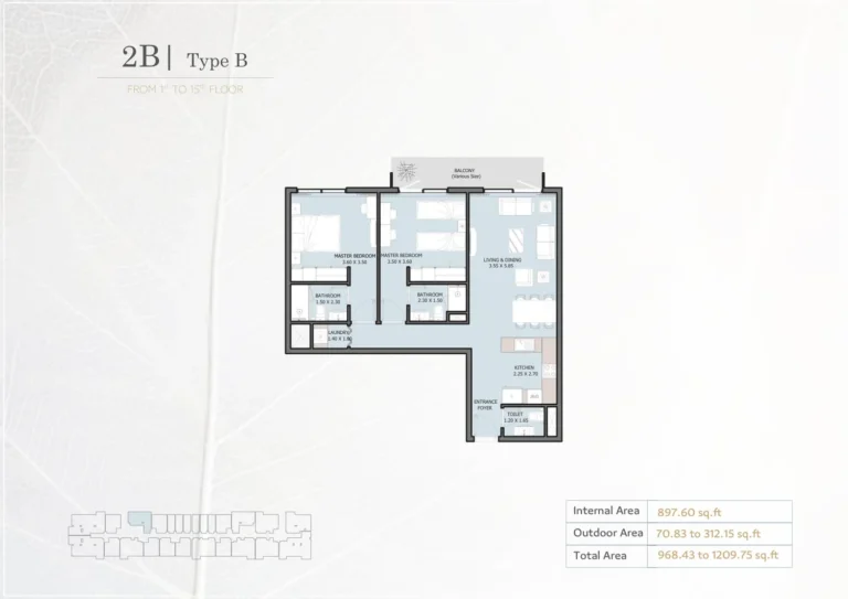 Verdana 5 floor plan 2-спальн. · 968 кв. фут