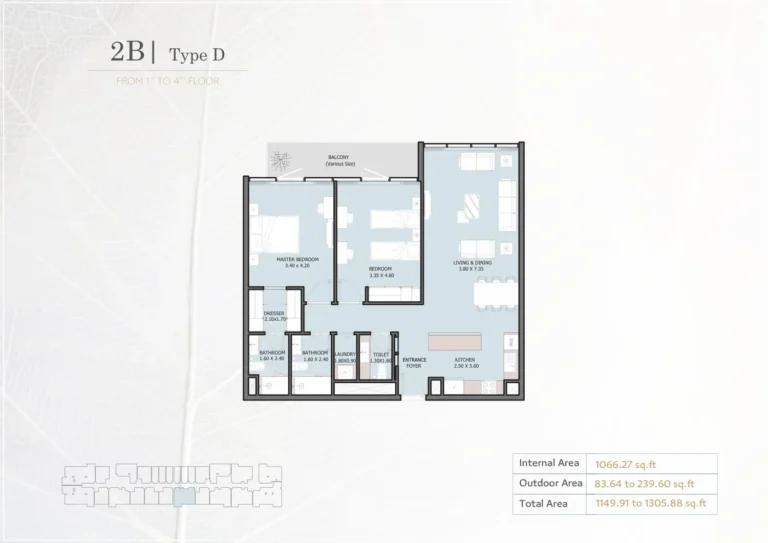 Verdana 5 floor plan 2-спальн. · 1149 кв. фут