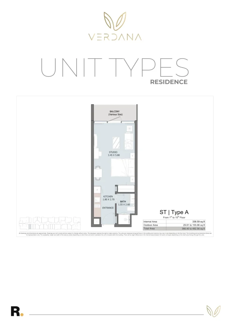 Verdana 6 floor plan Studio · 336 sqft
