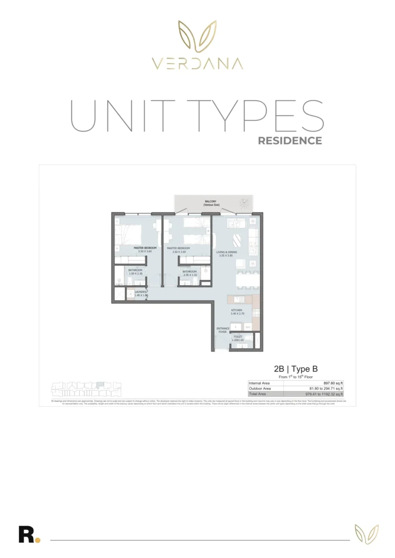 Verdana 6 floor plan 2 BR · 897 sqft