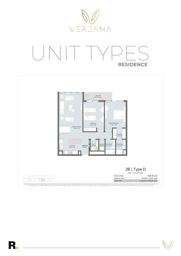 Verdana 6 floor plan 2 BR · 1066 sqft