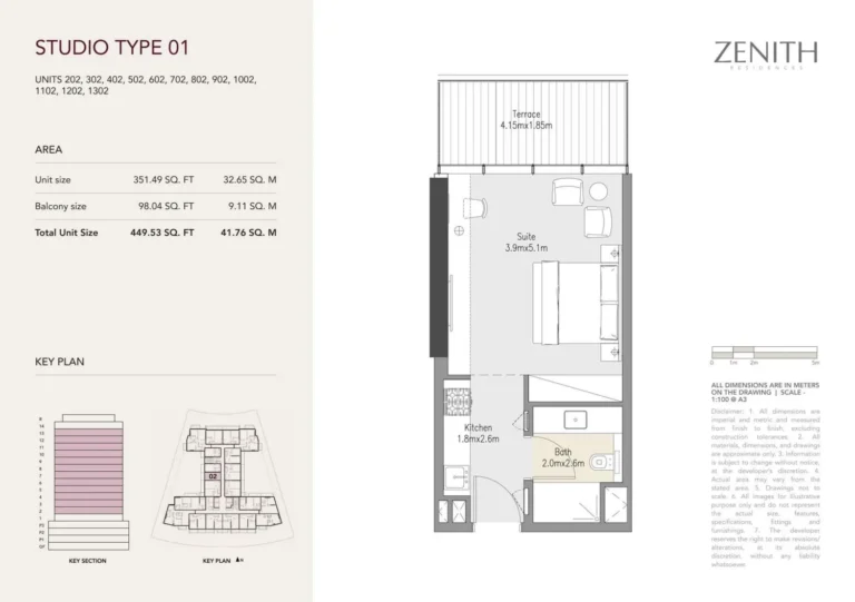 Zenith Residences floor plan Studio · 449 sqft