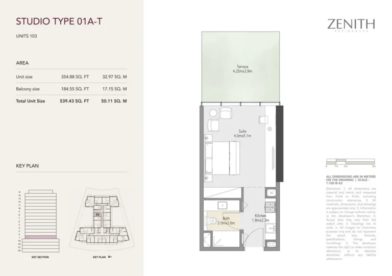 Zenith Residences floor plan Studio · 539 sqft