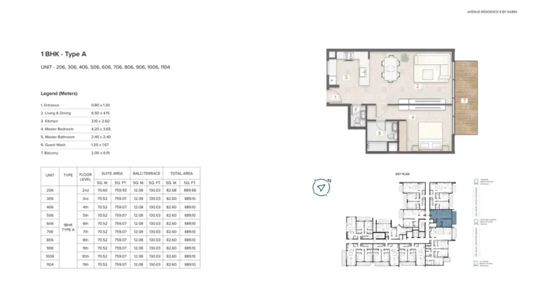 Avenue Residence 8 floor plan 1 BR · 889 sqft