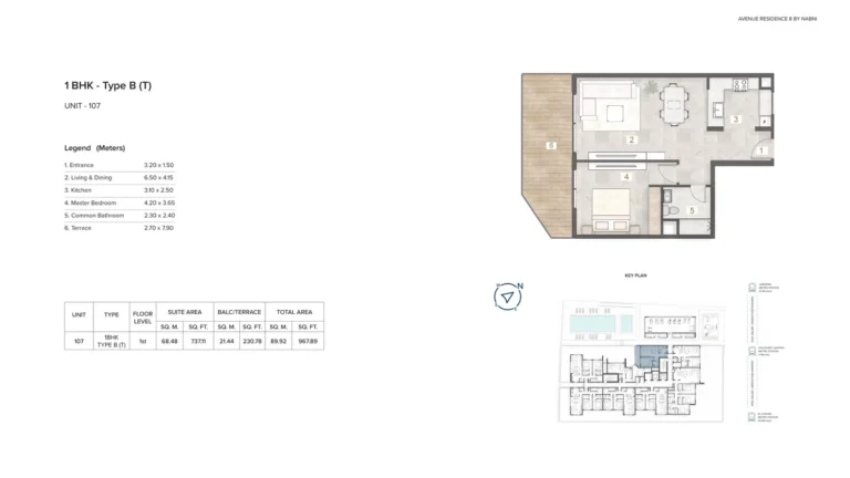 Avenue Residence 8 floor plan 1 BR · 967 sqft