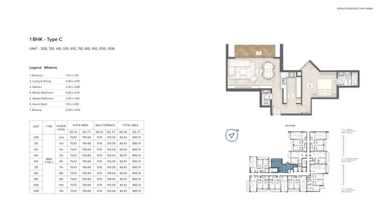 Avenue Residence 8 floor plan 1 BR · 865 sqft