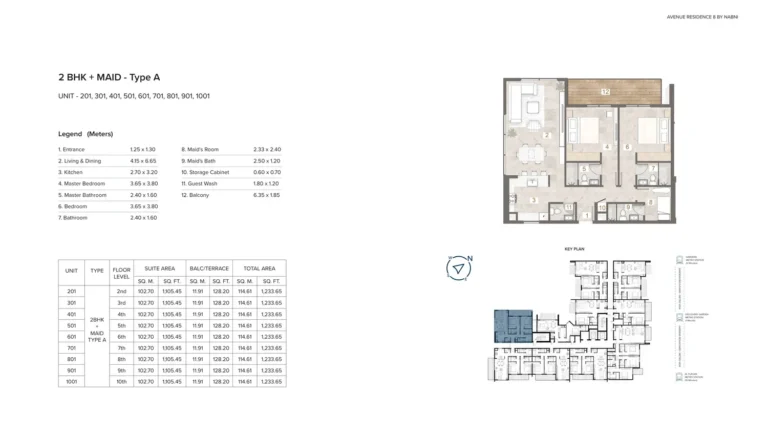 Avenue Residence 8 floor plan 2 BR · 1233 sqft