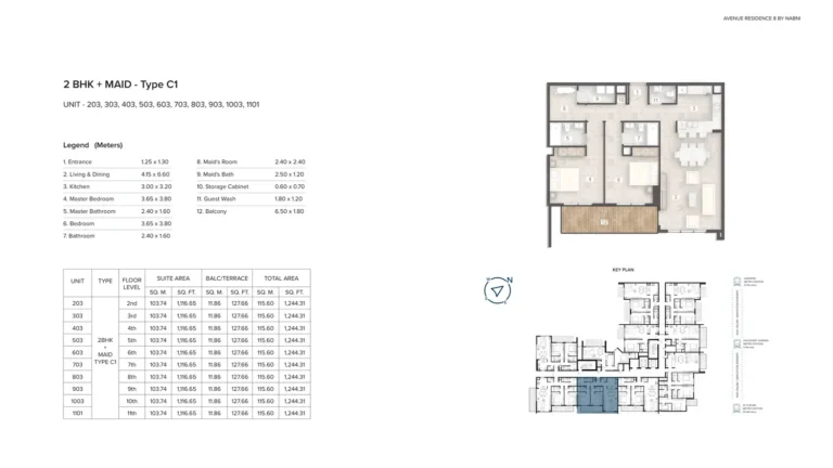 Avenue Residence 8 floor plan 2 BR · 1244 sqft