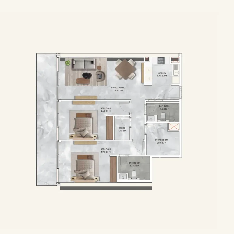 California By Sd floor plan 2 BR
