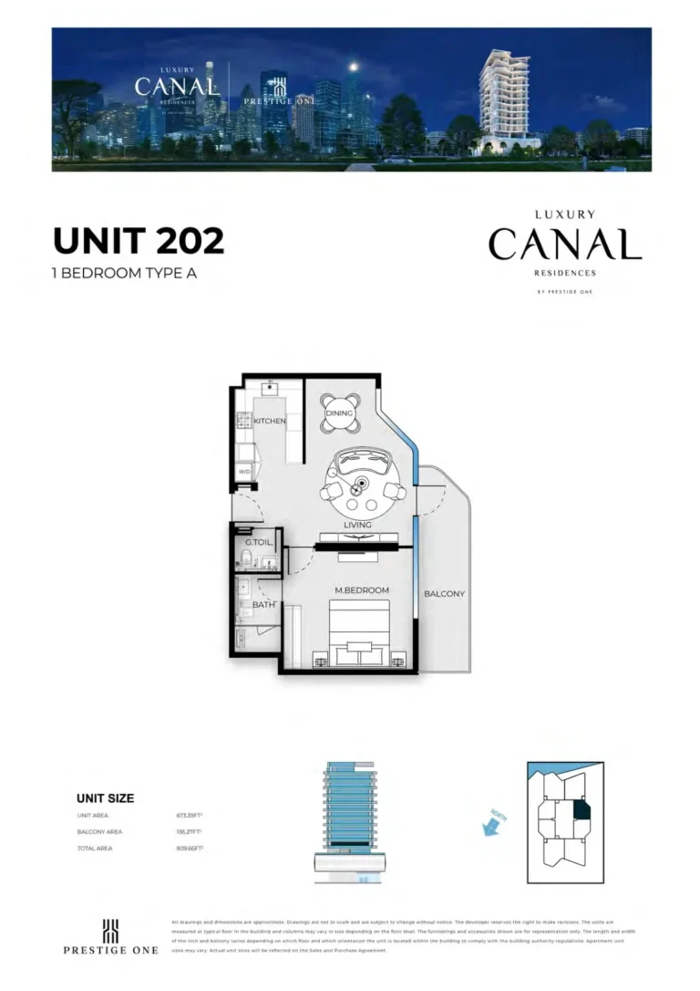 Luxury Canal Residences floor plan 1-спальн. · 809 sqft