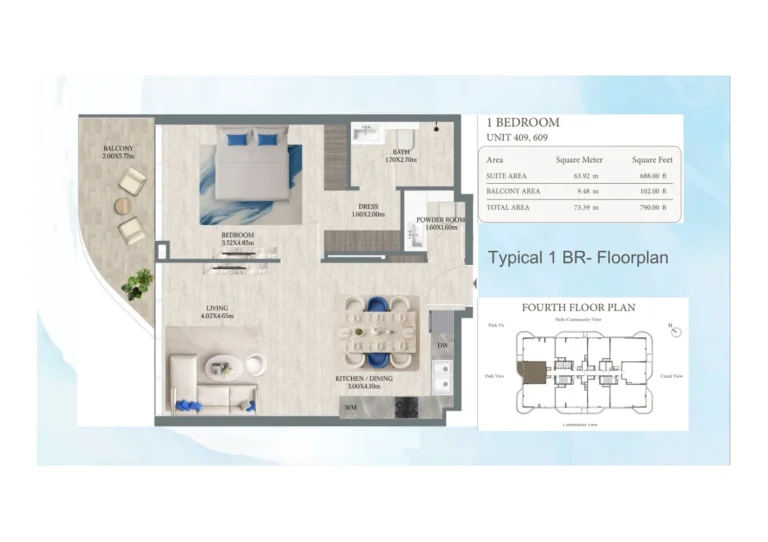 Maravea Residences floor plan 1 BR · 790 sqft