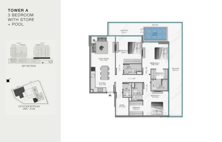 Ocean Bay By Samana Developers floor plan 3 BR
