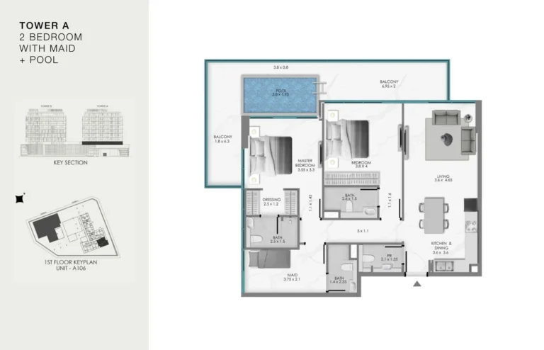 Ocean Bay By Samana Developers floor plan 2 BR