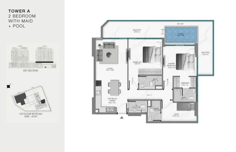 Ocean Bay By Samana Developers floor plan 2 BR