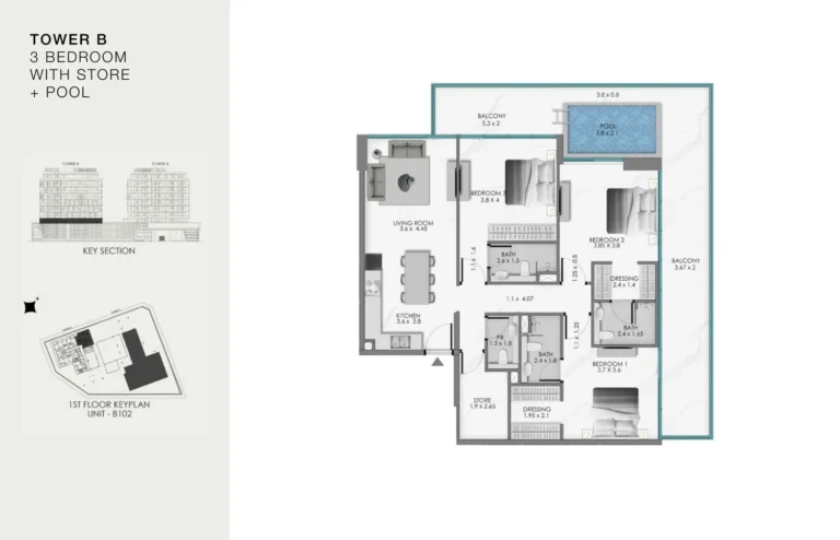 Ocean Bay By Samana Developers floor plan 3 BR