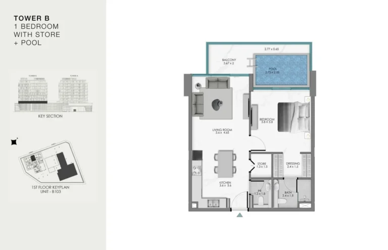 Ocean Bay By Samana Developers floor plan 1 BR