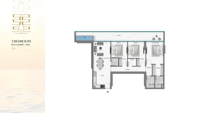 Ocean Crest By Sd floor plan 3-спальн.