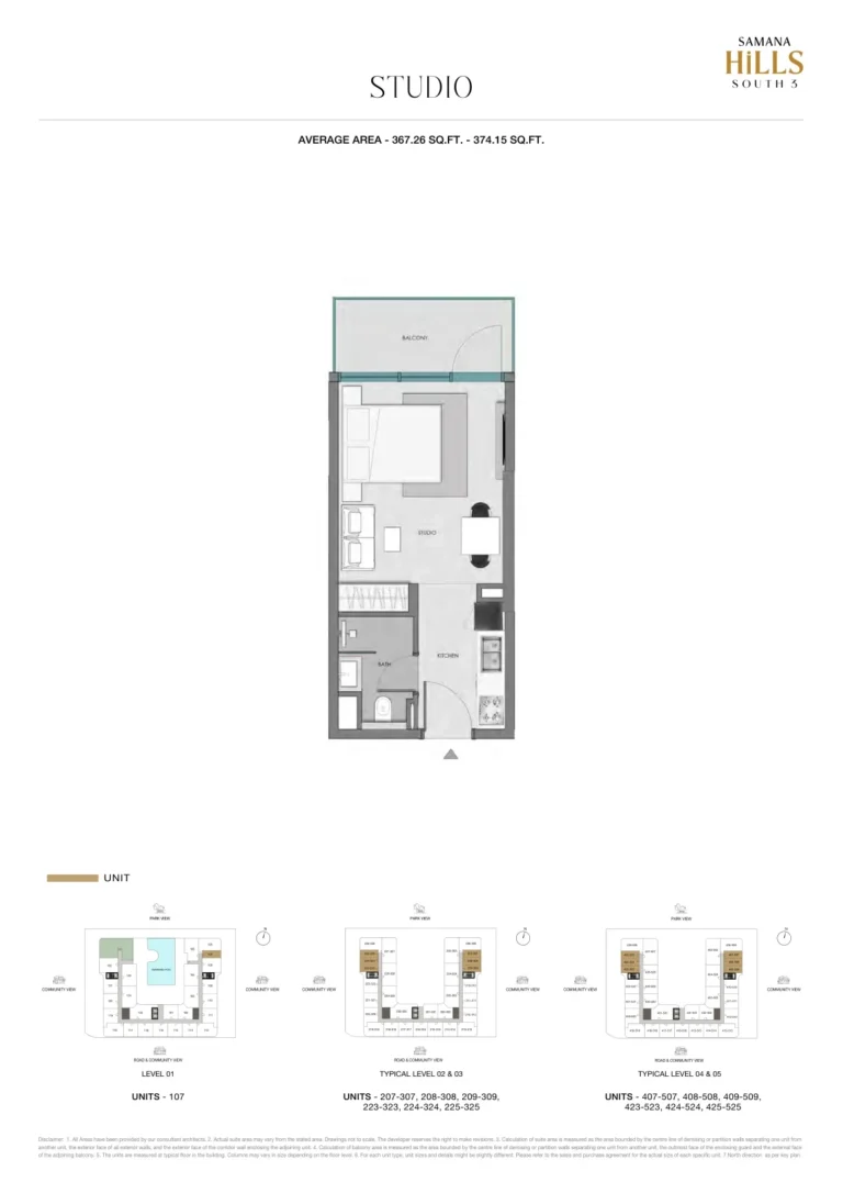 Samana Hills South 3 floor plan Студия · 367 кв. фут