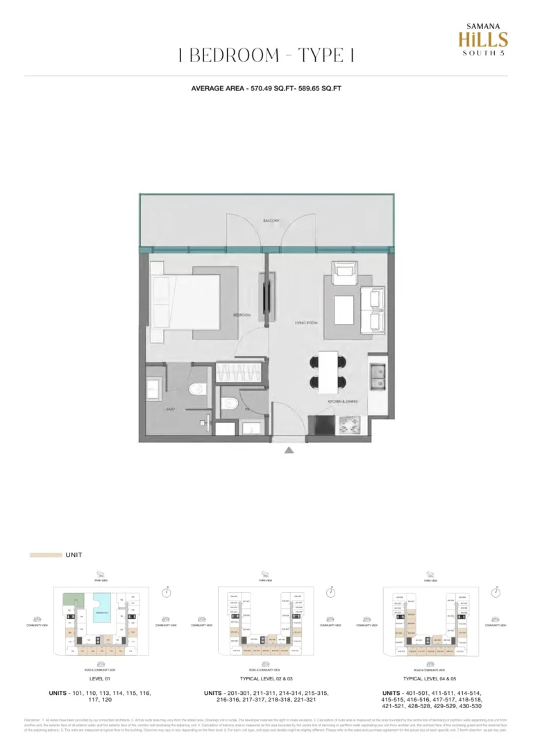 Samana Hills South 3 floor plan 1-спальн. · 570 кв. фут