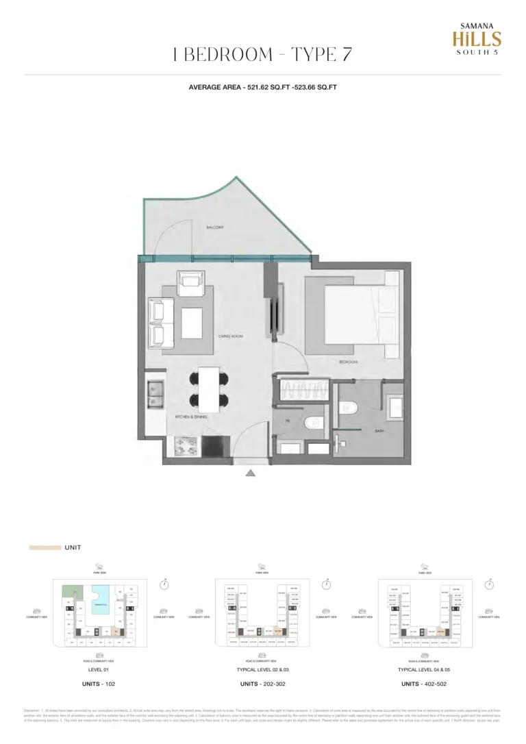 Samana Hills South 3 floor plan 1-спальн. · 521 кв. фут