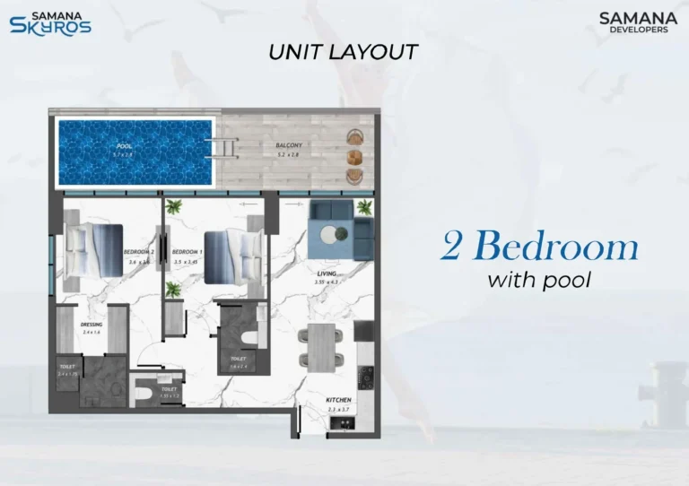 Samana Skyros floor plan 2 BR