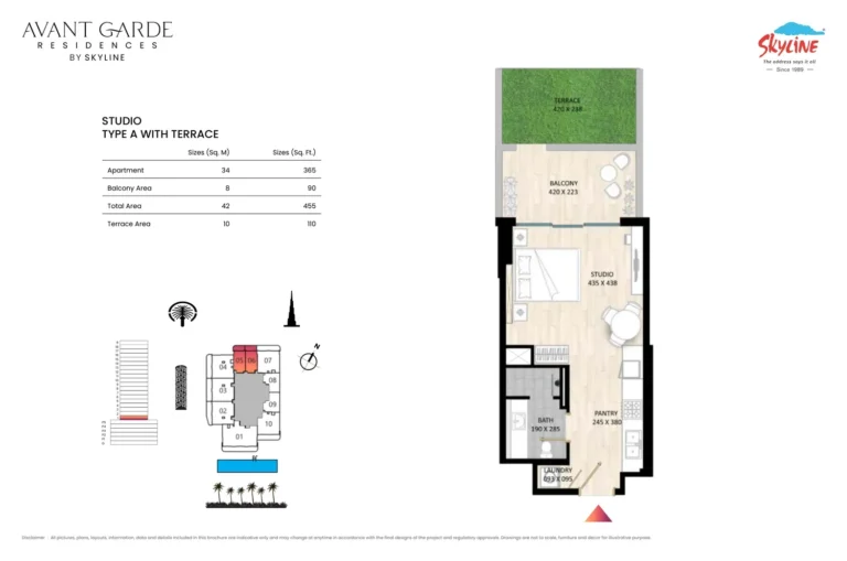 Avant Garde Residences By Skyline floor plan Студия · 455 кв. фут