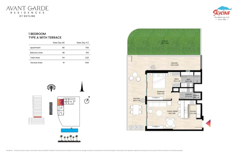 Avant Garde Residences By Skyline floor plan 1-спальн. · 1221 кв. фут