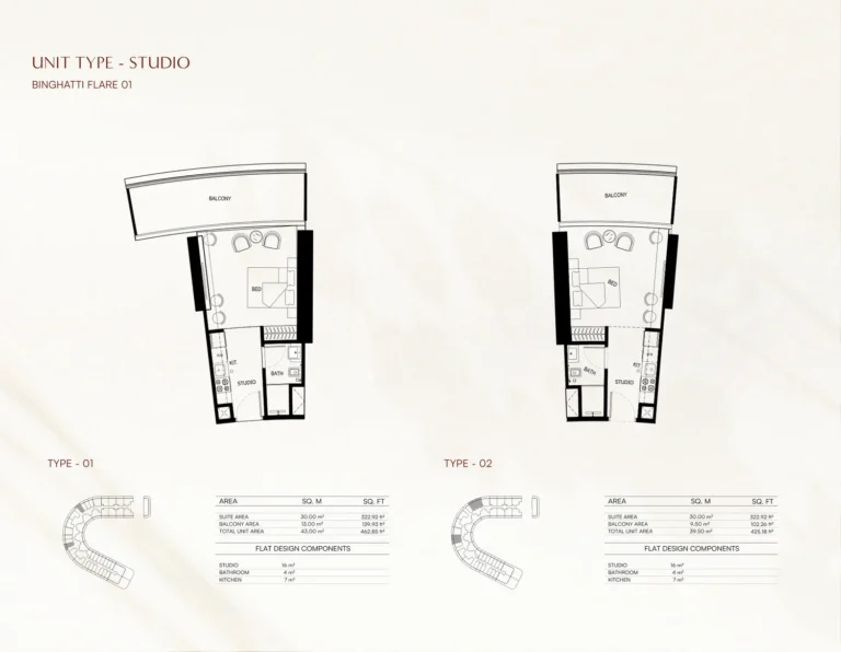 Binghatti Flare 02 floor plan Studio · 425 sqft
