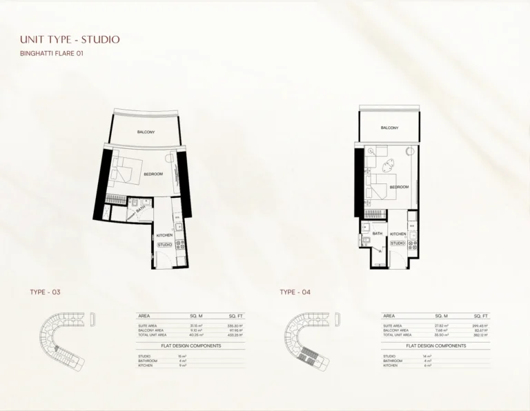 Binghatti Flare 02 floor plan Studio · 382 sqft