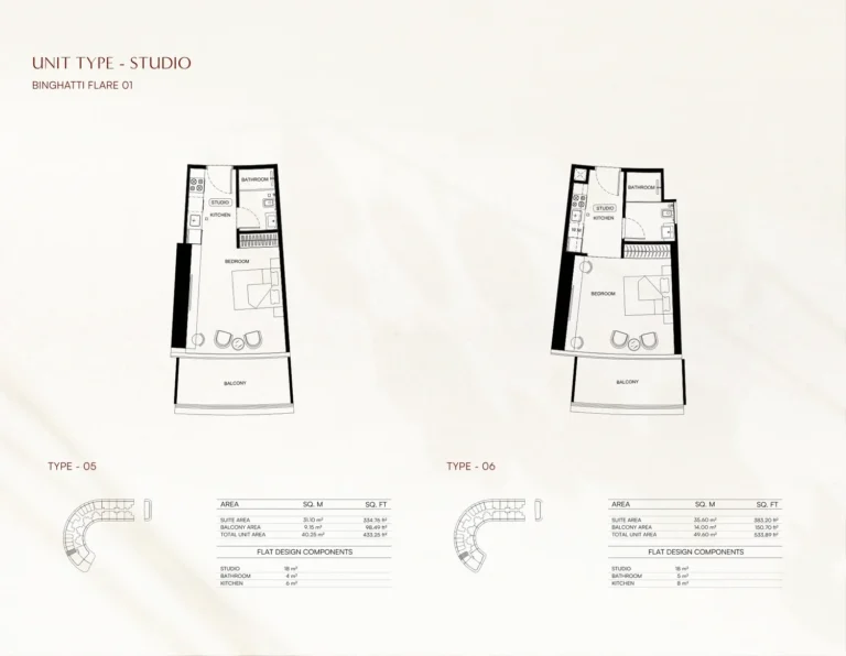 Binghatti Flare 02 floor plan Studio · 433 sqft