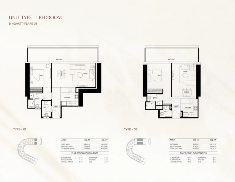 Binghatti Flare 02 floor plan 1 BR · 751 sqft