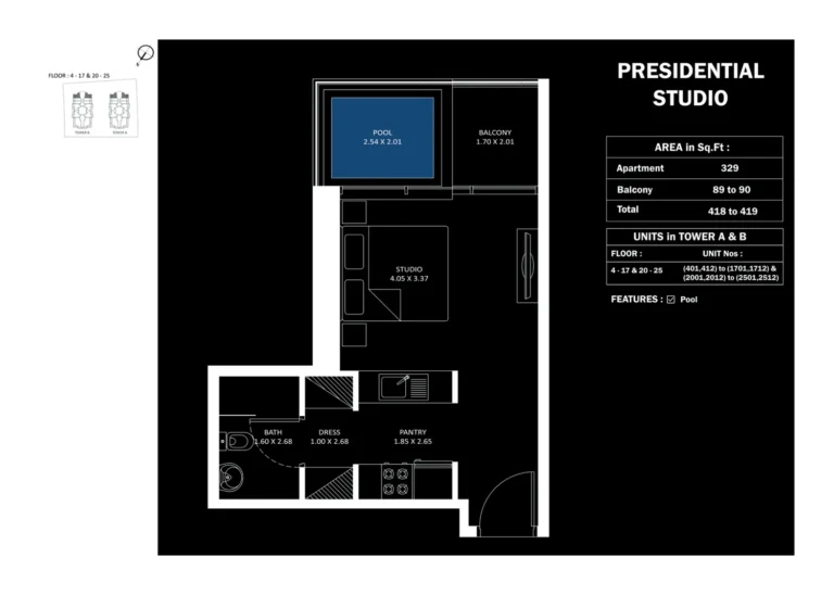 Elitz By Danube floor plan Studio · 418 sqft