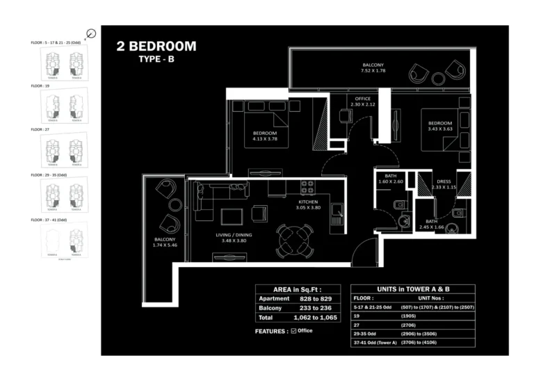 Elitz By Danube floor plan 2 BR · 1062 sqft
