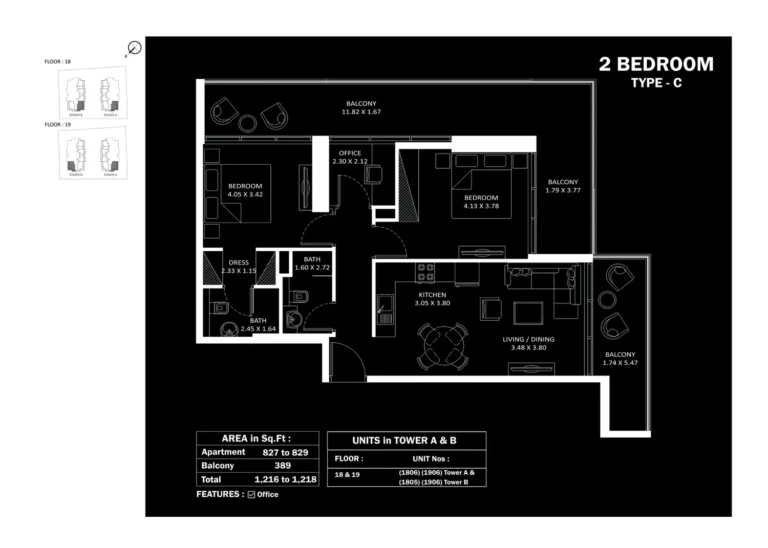 Elitz By Danube floor plan 2 BR · 1216 sqft
