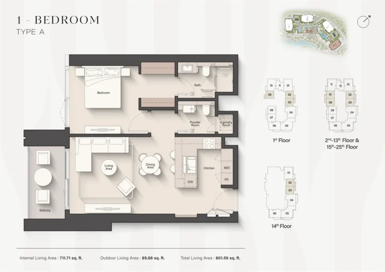 Eltiera Views floor plan 1 BR · 801 sqft