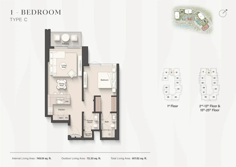 Eltiera Views floor plan 1 BR · 817 sqft