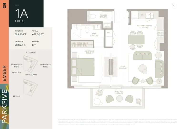 Ember At Park Five floor plan 1 BR · 687 sqft
