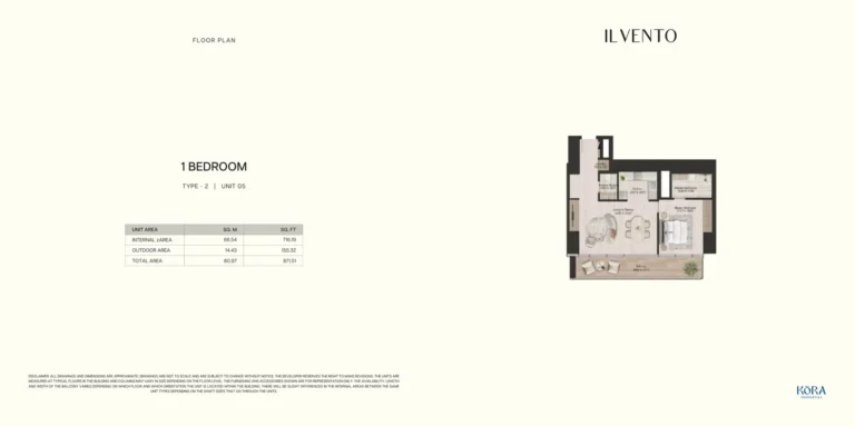Il Vento floor plan 1-спальн. · 871 кв. фут