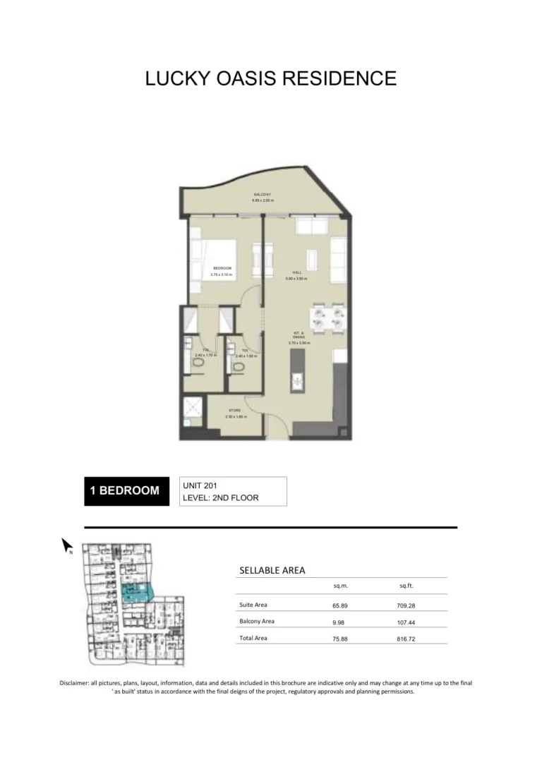 Lucky Oasis Residence floor plan 1-спальн. · 816 sqft