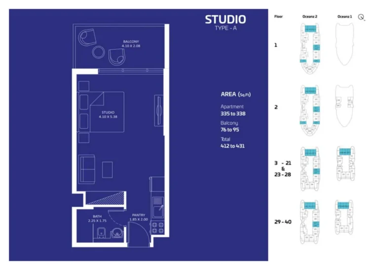Oceanz 2 By Danube floor plan Studio · 412 sqft