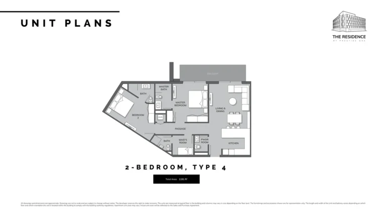 Prestige One Residences floor plan 2 BR · 1354 sqft