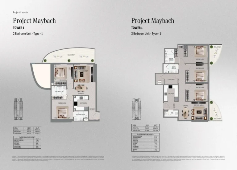 Project Maybach floor plan 2-спальн. · 992 sqft