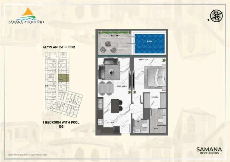 Samana Portofino floor plan 1 BR
