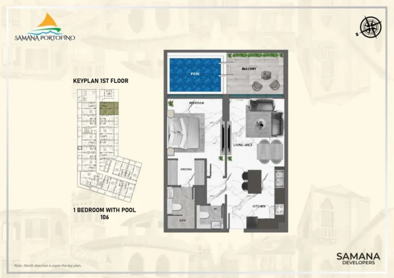 Samana Portofino floor plan 1 BR