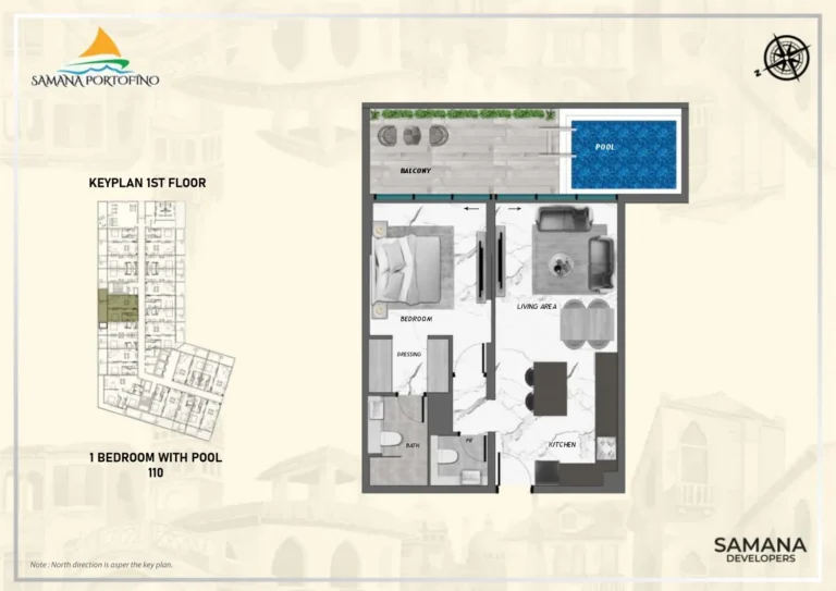 Samana Portofino floor plan 1 BR