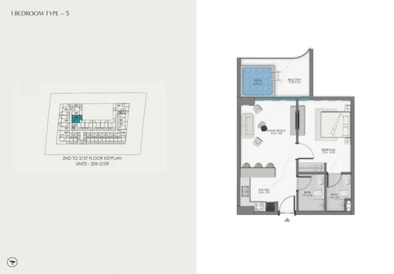 Samana Sky Views floor plan 1 BR